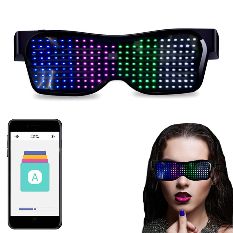 Bluetooth Led Party Glasses App Control Luminous Glasses Editable Text DIY Charge Flashing Eyewear Christmas Concert Sunglasses